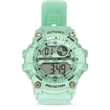 Reloj Deportivo C&O Digital Con Luz + Estuche De Lata Verde Agua