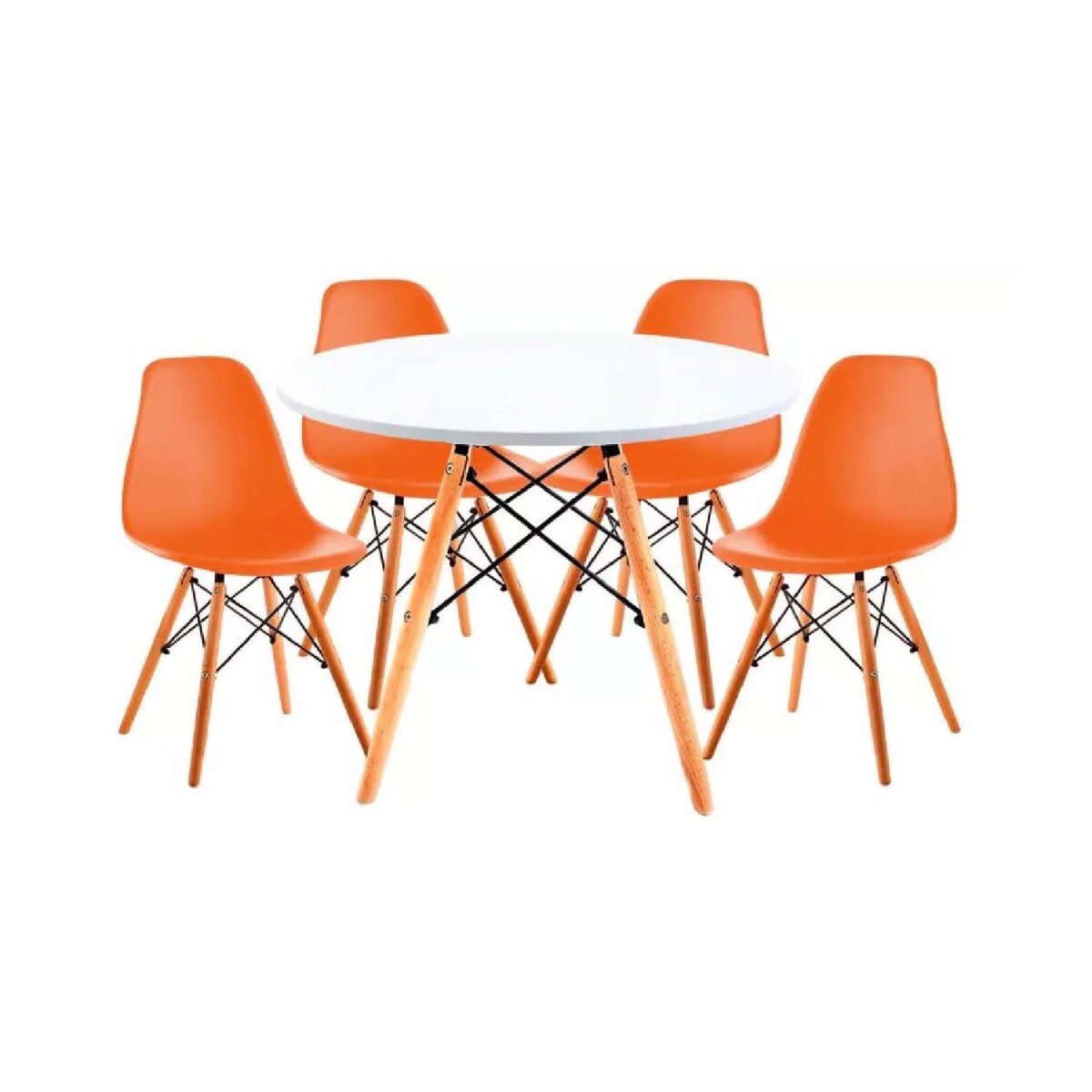 Juego de comedor Con Mesa Circular de 80cm + 4 Sillas Eames - Naranja 