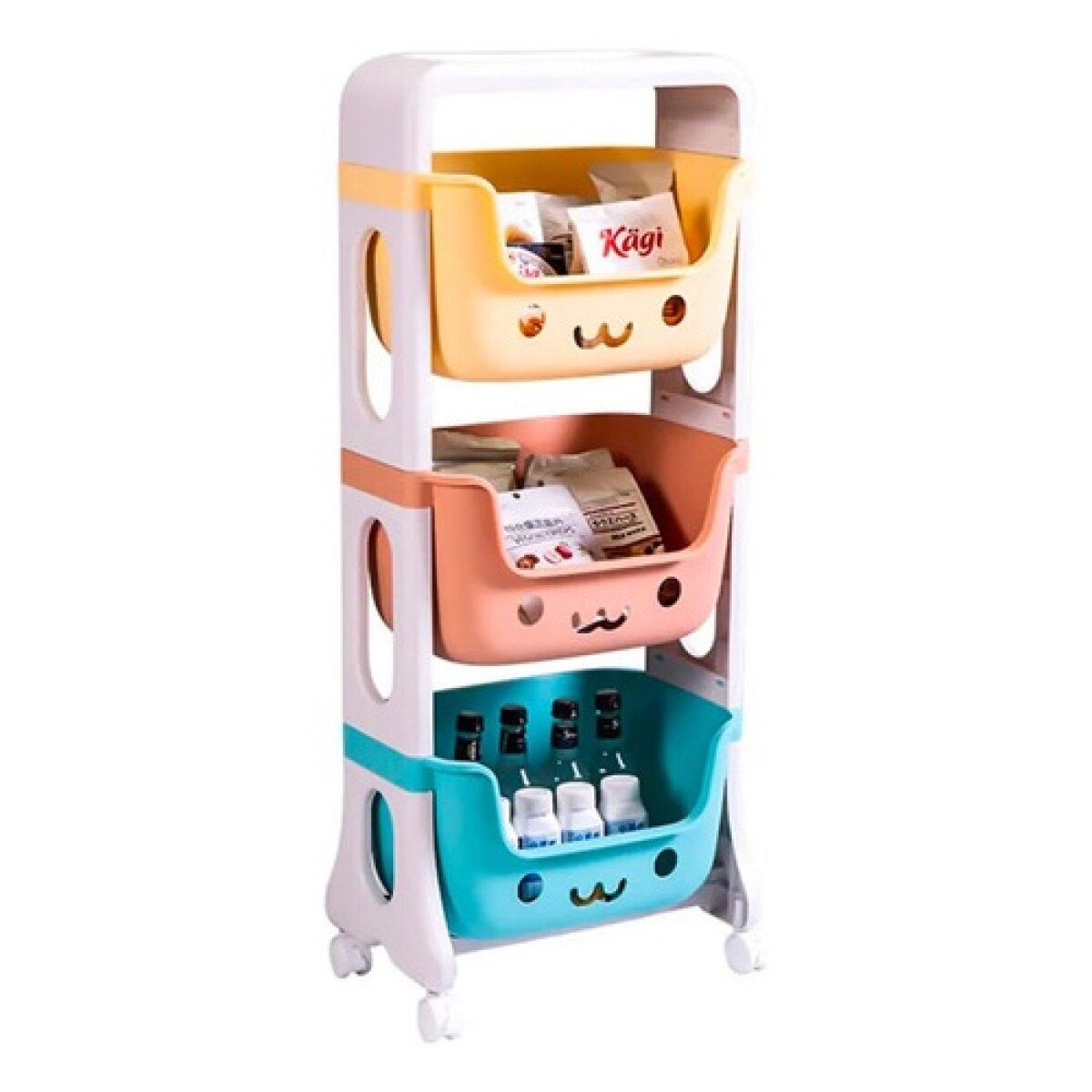 Mueble organizador infantil con 3 cajones y rueditas 95x35x39,5cm - Blanco 