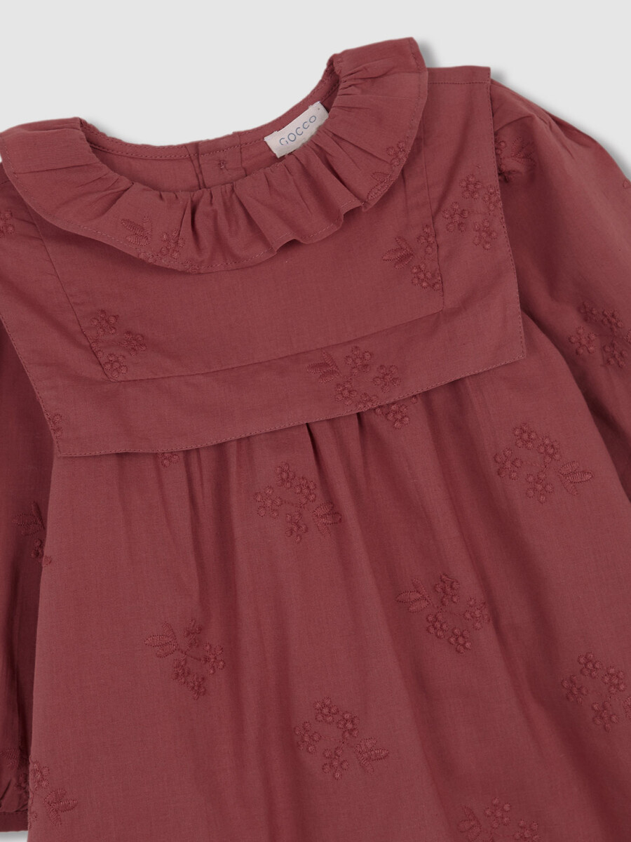Vestido Tejido Bordado Coral Oscuro