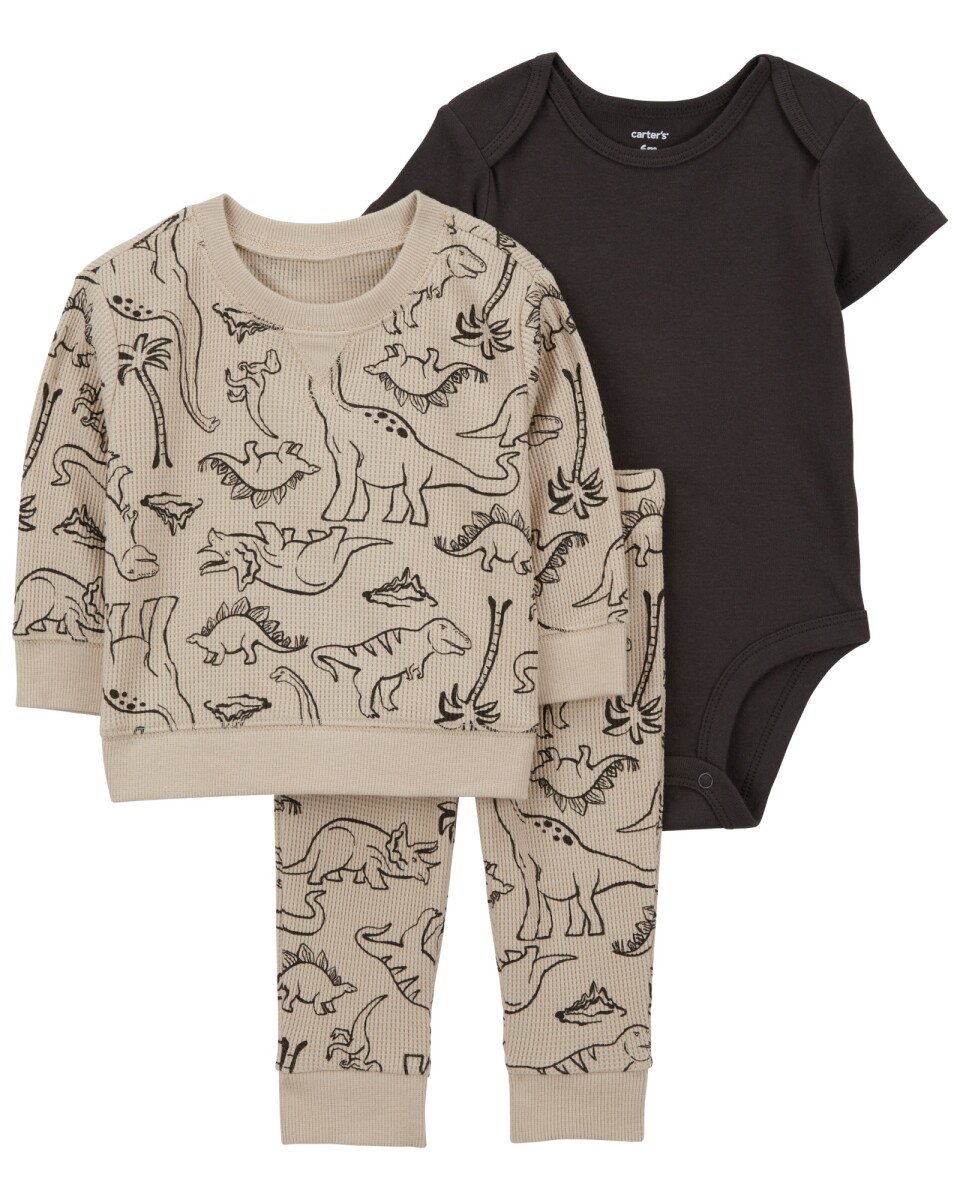 Set tres piezas de algodón, pantalón, buzo y body diseño dinos 