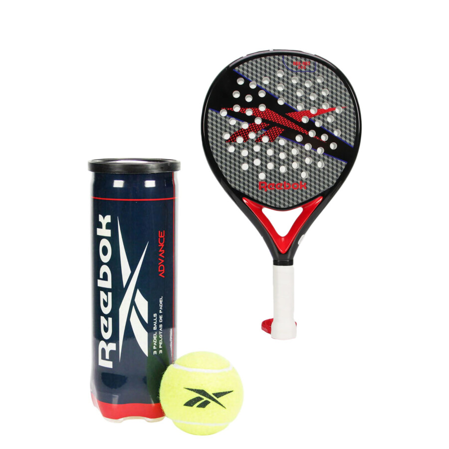 Paleta de Padel Reebok Average + Tubo de Pelotas Negro - Gris - Rojo