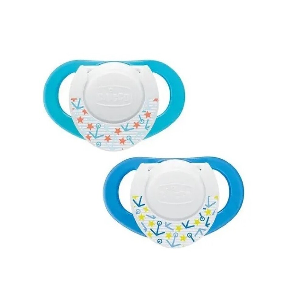 Set x2 chupetes chicco 6 a 12m celeste