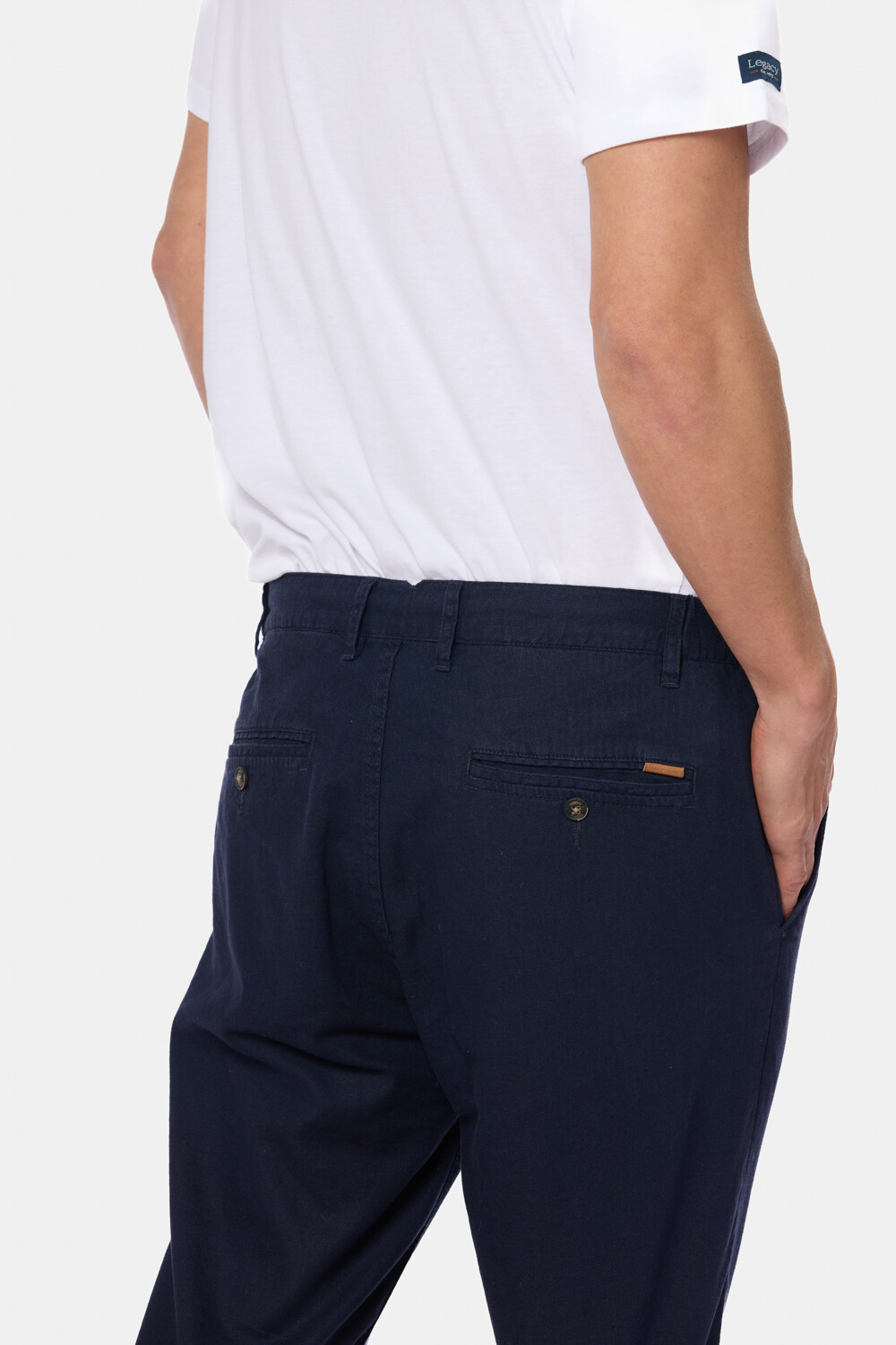 PANTALÓN DE LINO CON CINTURA ELASTIZADA Marino