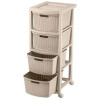 Cajonero Rimax Plastico Rattán 4 cajones, estante y ruedas Taupe