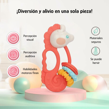 Mordillo Sonajero p/Bebés Juguete Sensorial Alivia Estimula Naranja