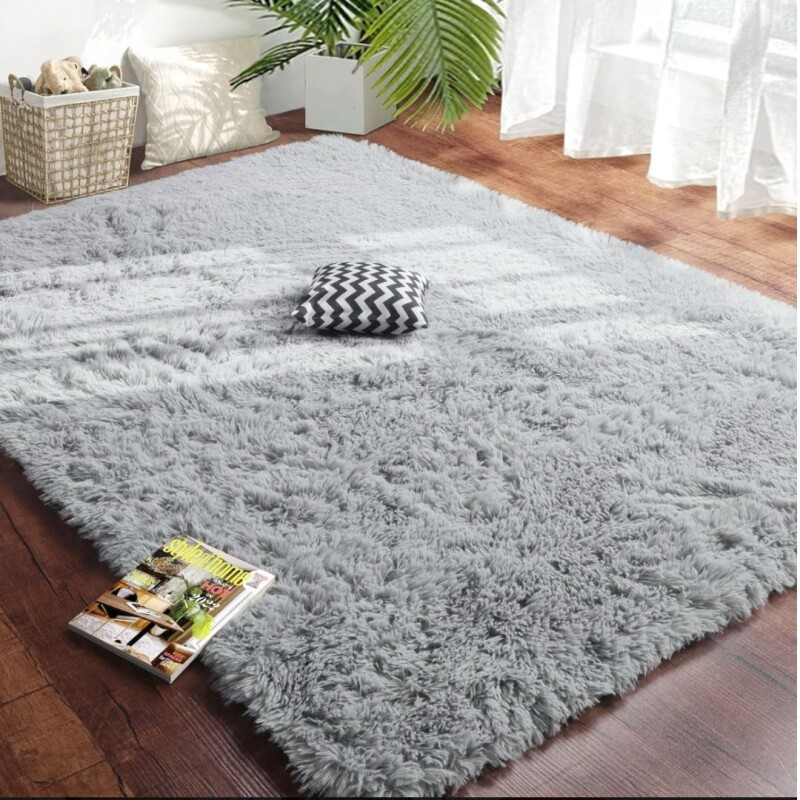 Alfombra Peluda Shaggy Pelo Alto Antideslizante Premium Color Gris azulado