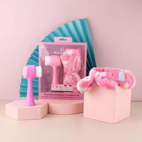 Kit limpieza facial 2pzs Vincha para Pelo y Cepillo Facial Rosa
