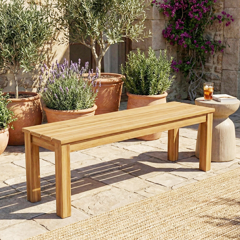 Juego de Patio Caraíva en Madera de Teca – Mesa 160 cm con 2 Bancos Juego de Patio Caraíva en Madera de Teca – Mesa 160 cm con 2 Bancos