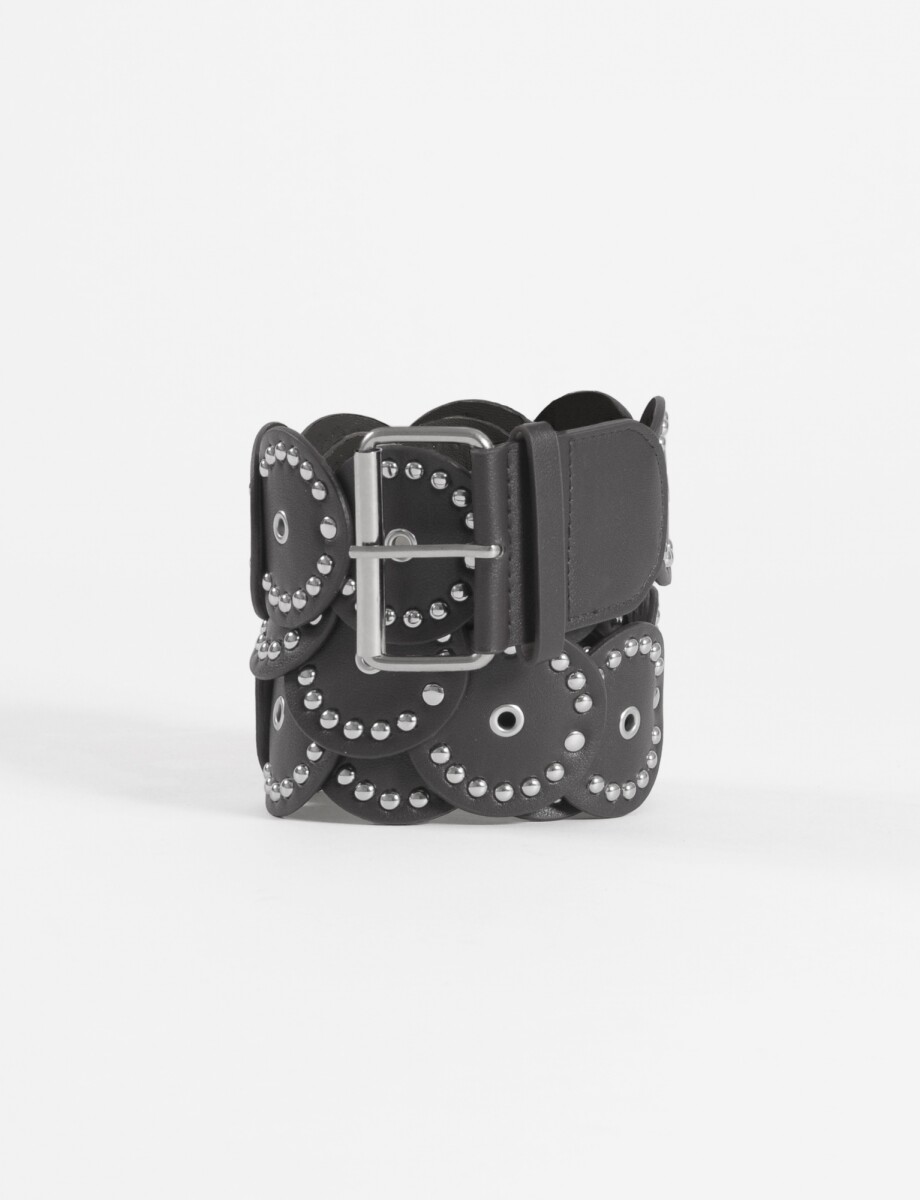 Cinturón apliques circulares tachas - negro 