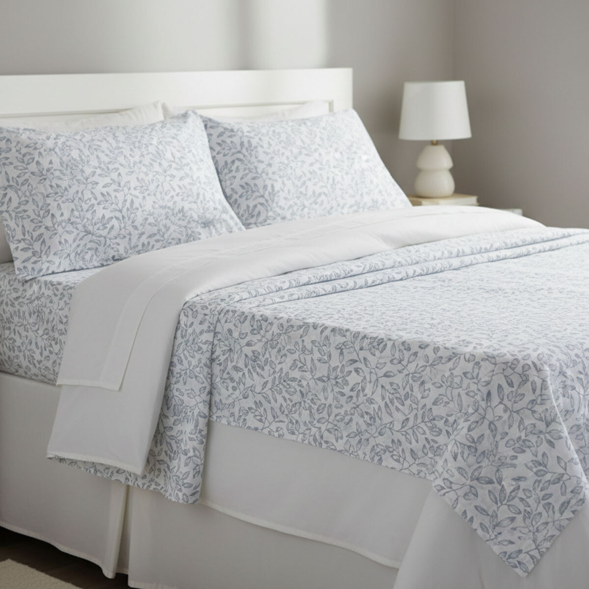 Juego Sábanas King Size Home Class Estampado 180 Hilos 100% Algodón - 10-1 HOJAS AZUL 