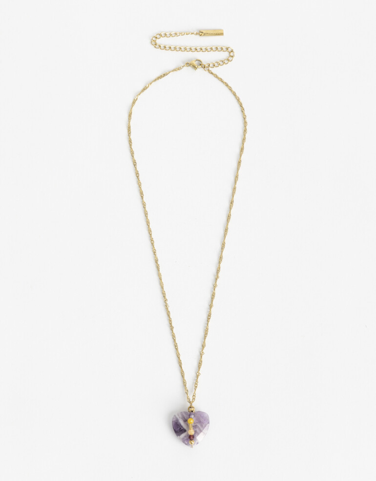 Cadena Corta con Dije Piedra Cadena Acero Healing Rituals Amatista - Violeta Medio