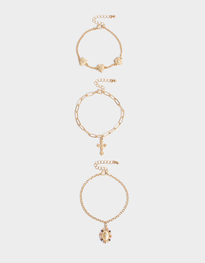 Pulseras Flexibles Sets Religioso Collar Corto Con Cruz - Dorado