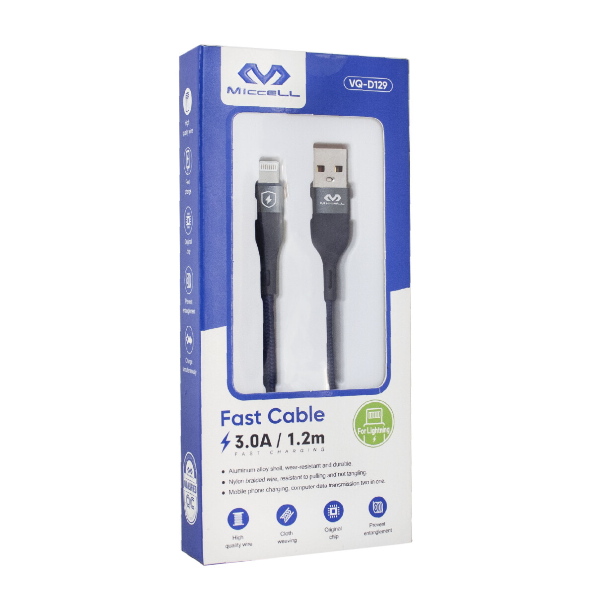 Cable Para iPhone Miccell 3a 1.2m Gris 