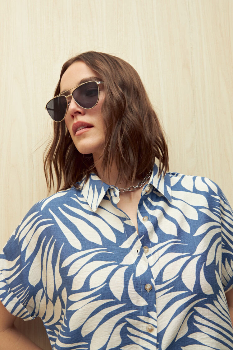 CAMISA ELVINA PRINTED Blanco/Azul