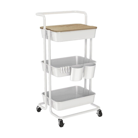 Carrito Organizador Multiuso 3Niveles Ruedas 360° Tapa Blanco