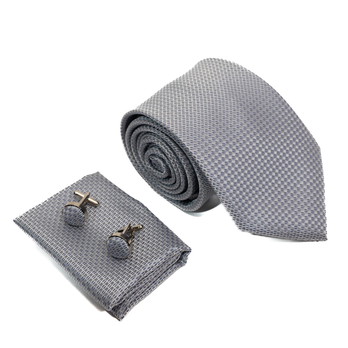 Set Corbata, pañuelo y gemelos - PLATA 