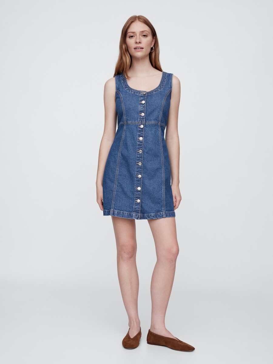 Vestido De Jean Con Botones Mujer - Medium Indigo 15 