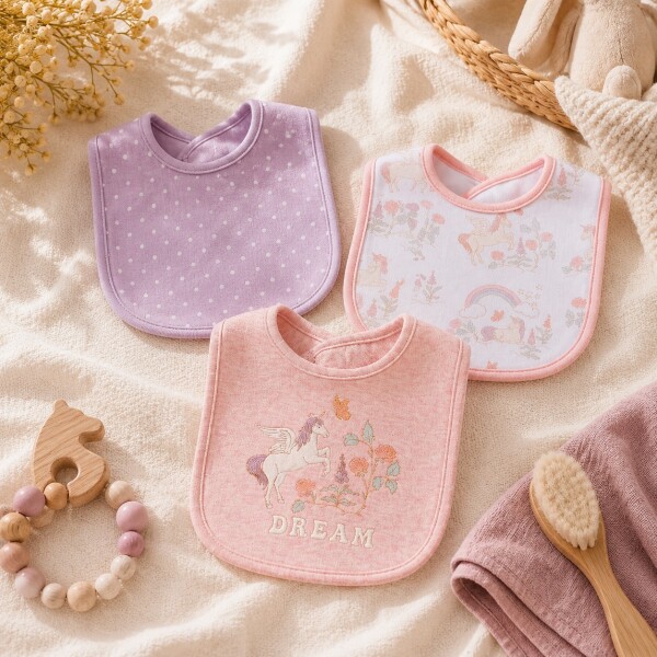 Set x3 baberos hudson baby rosa lila