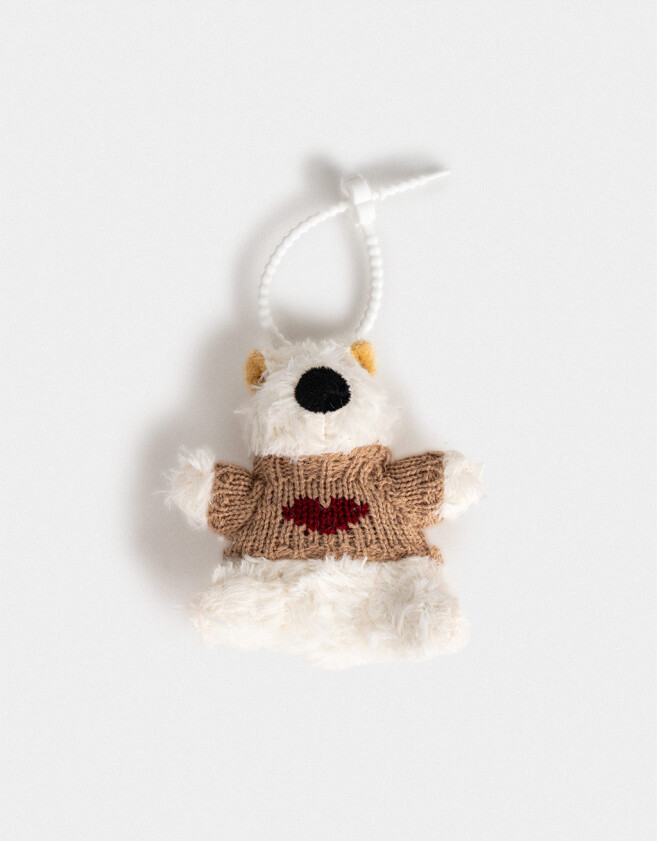 Llavero Peluche Llavero Y Charm De Perrito Con Sweater - Blanco Crema
