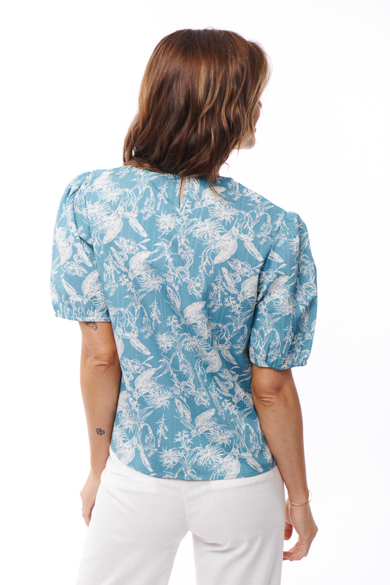 BLUSA CORALINA ESTAMPADO TURQUESA Y BLANCO