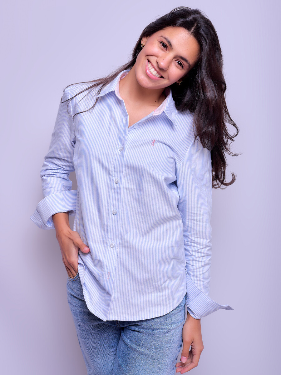Camisa Dama Clásica - Raya Celeste 3 