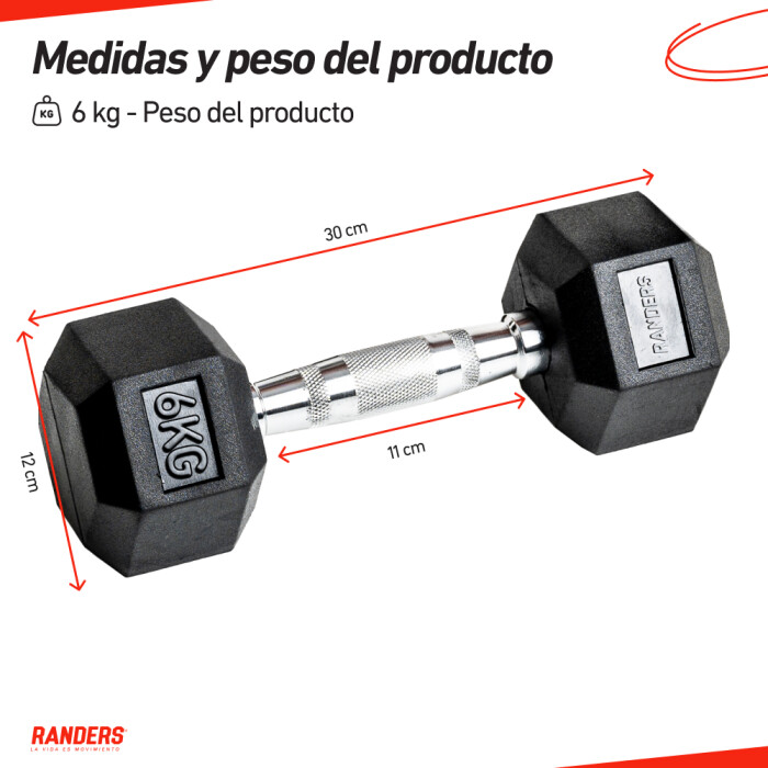 Mancuerna Hexagonal Engomada 6KG - Randers Mancuerna Hexagonal Engomada 6KG - Randers