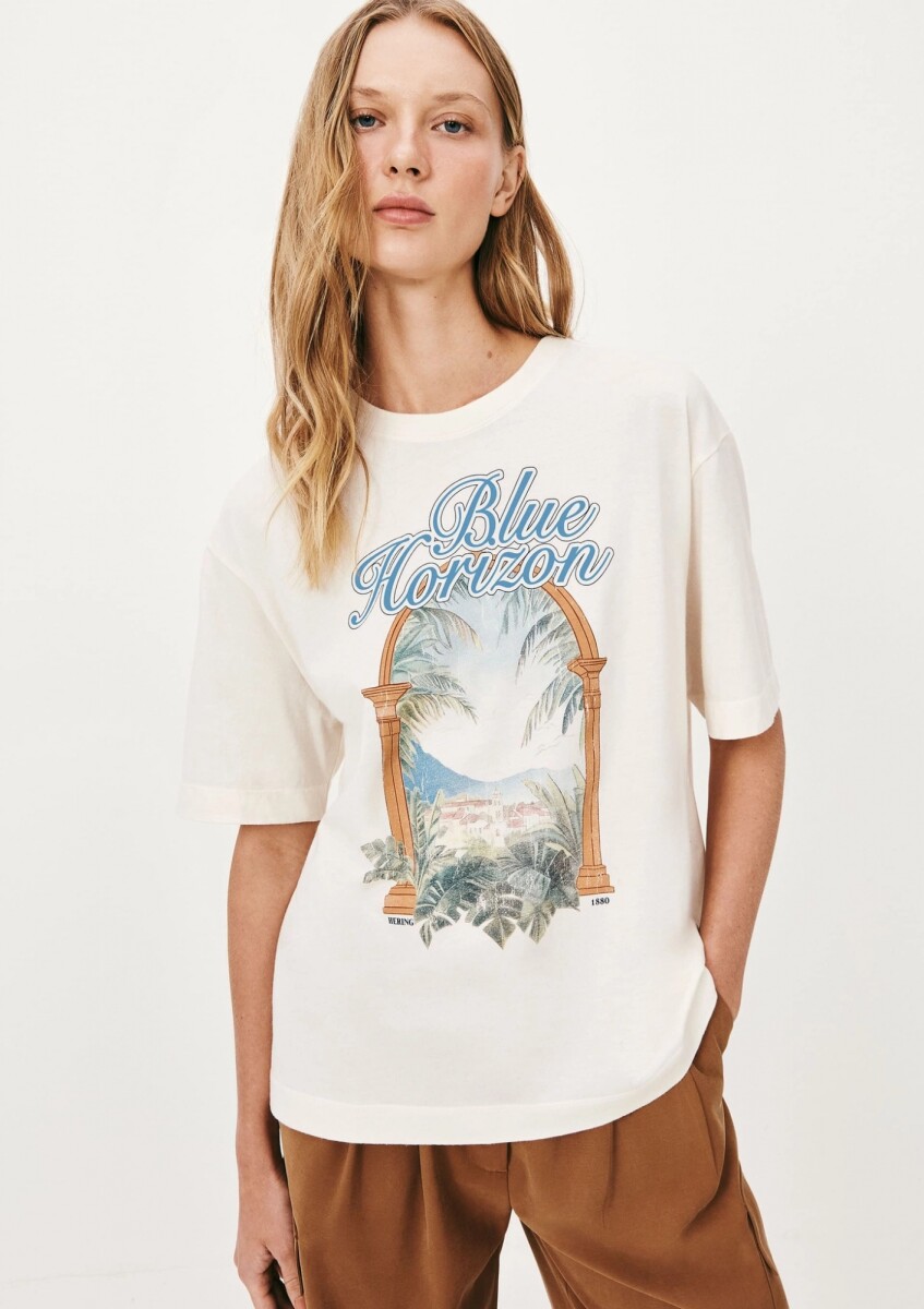 CAMISETA CON ESTAMPA MODELO OVERSIZE - BEIGE 