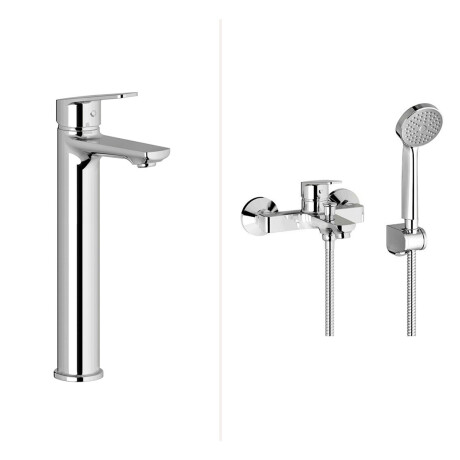 JUEGO DE GRIFERIA LAVATORIO ALTO DUCHA BRILLO LINEA BLEST CROMO