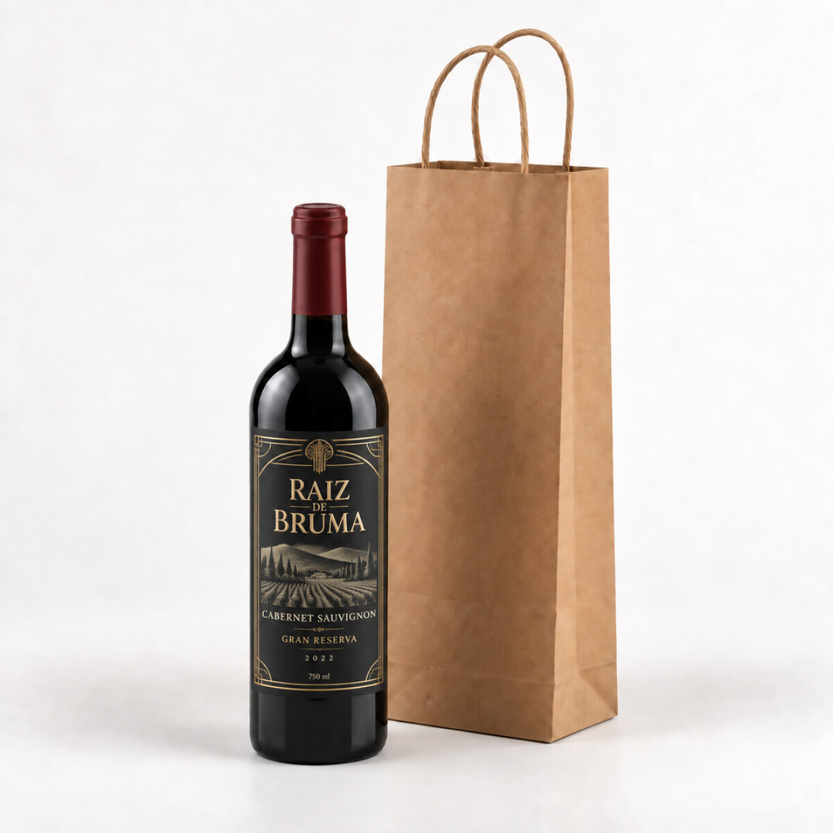 1 vino con bolsa papel Kraft 