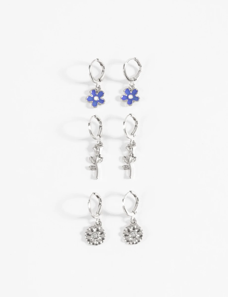 Set de caravanas floral - plateado 
