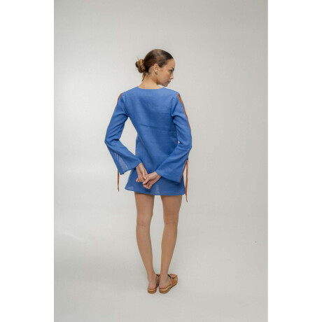 Vestido Tira Linen Azul