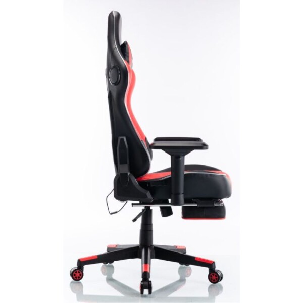 SILLA GAMER CON PARLANTES, LUCES Y ALMOHADON MASAJEADOR - ROJA/NEGRA SILLA GAMER CON PARLANTES, LUCES Y ALMOHADON MASAJEADOR - ROJA/NEGRA