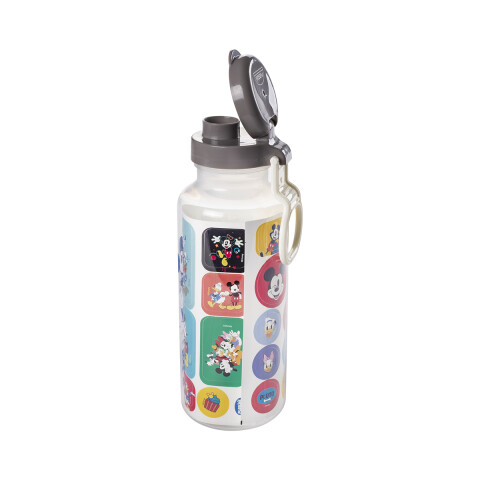 Botella Plática Abre Fácil Mickey 600 ml con Adhesivos TRANSPARENTE