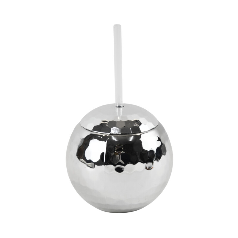 Vaso con sorbito Disco Bola PLATEADO