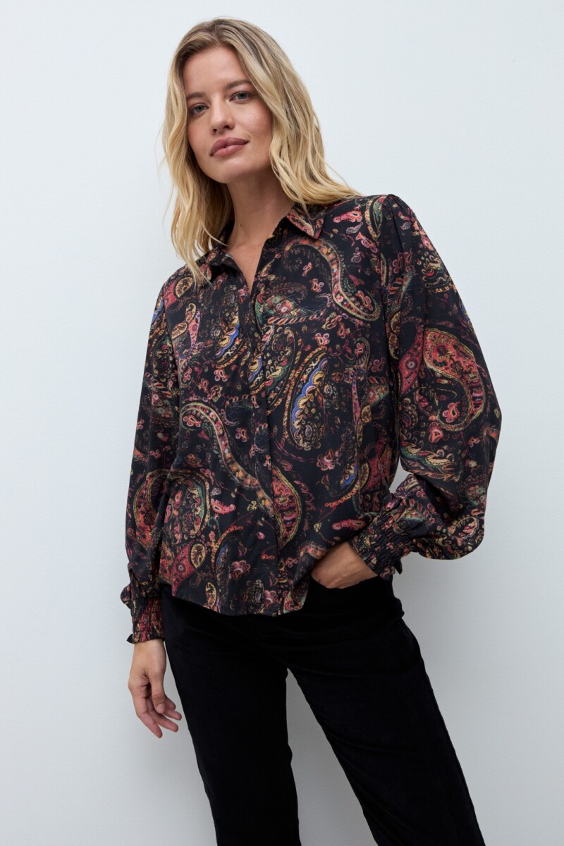 Camisa estampada boho negro