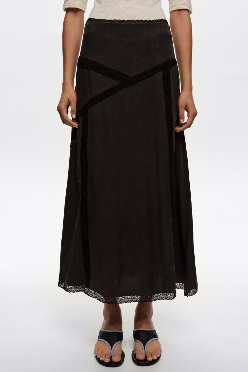 FALDA MIDI ENCAJE Negro