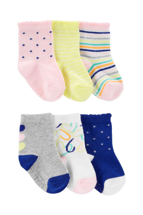 Pack seis pares de medias de algodón, antideslizantes, estampadas Sin color