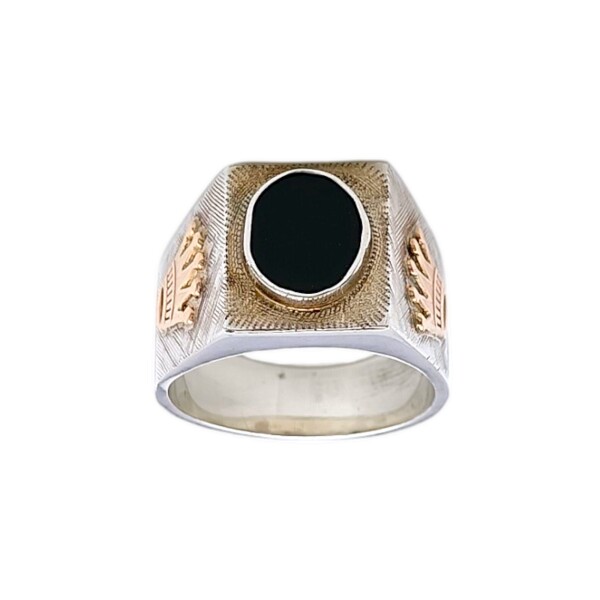 Anillo Mesa-Plata y Oro-Piedra Onix-AN5175 conpiedra