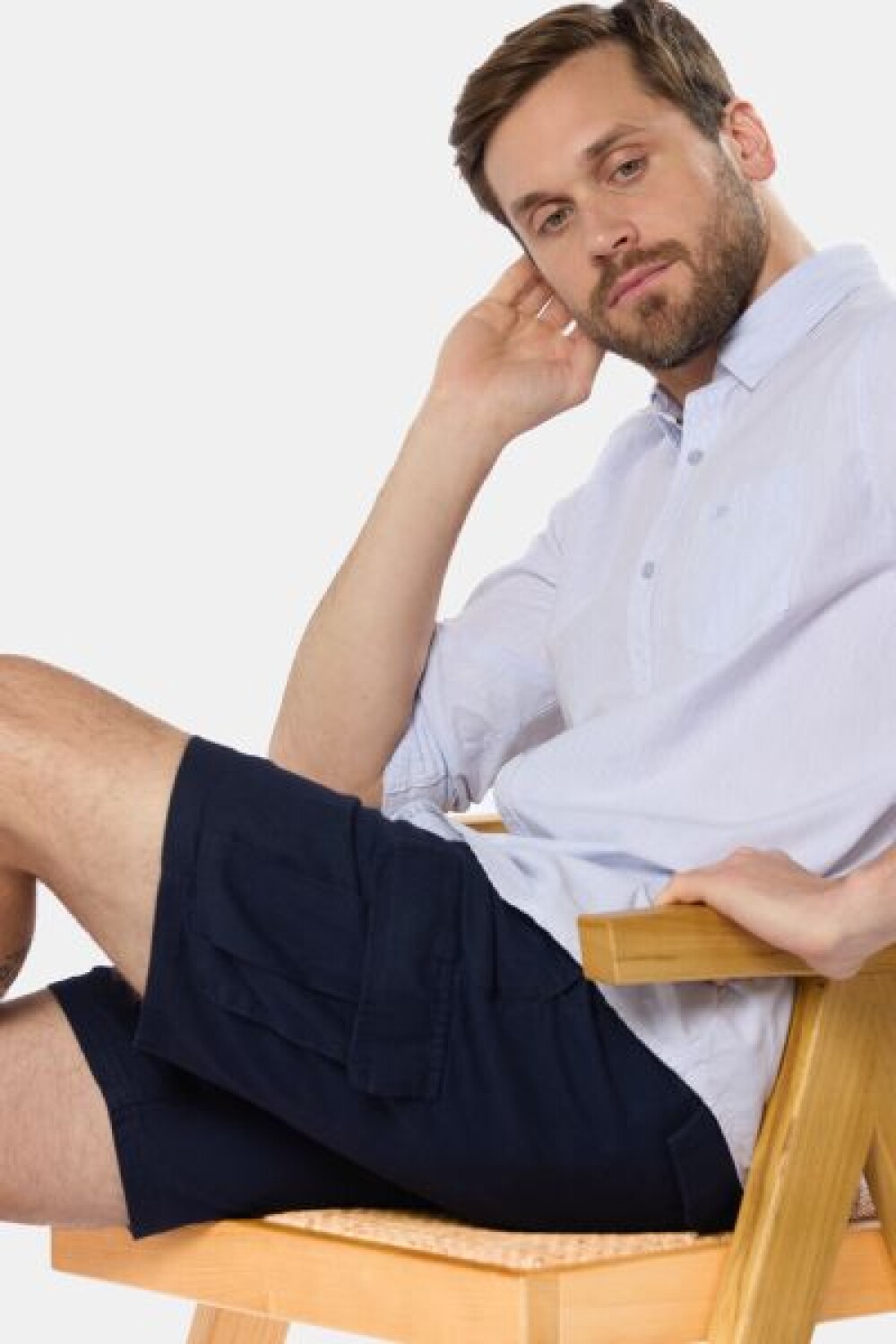 BERMUDA CARGO DE LINO Azul