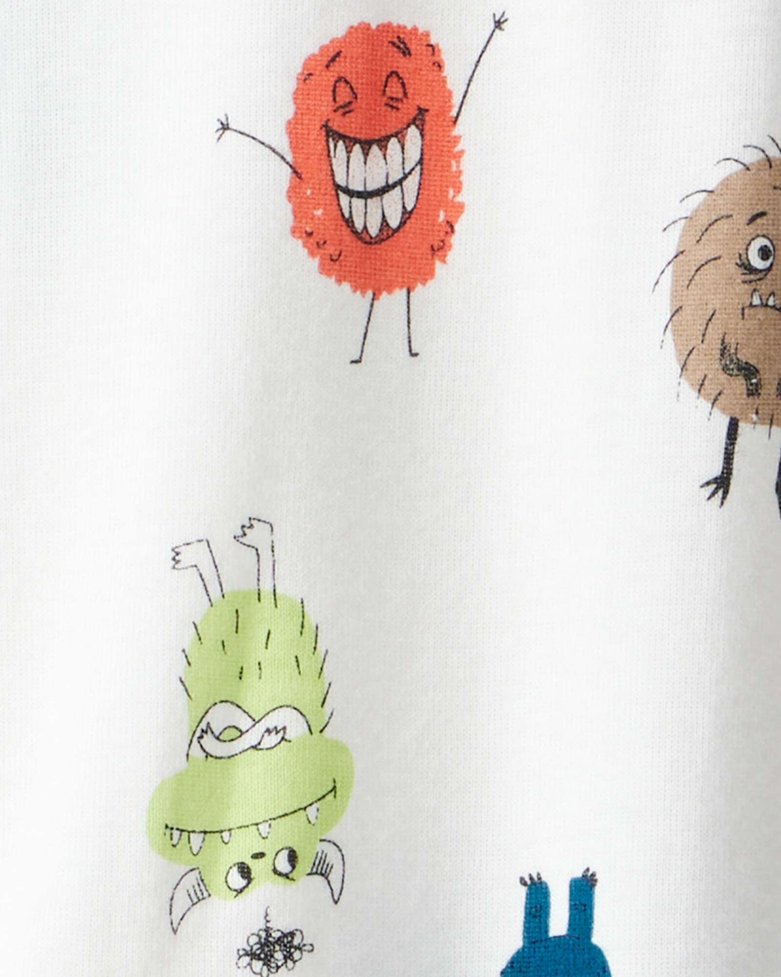 Pijama una pieza de algodón, con pie, blanco, diseño monstruos Sin color