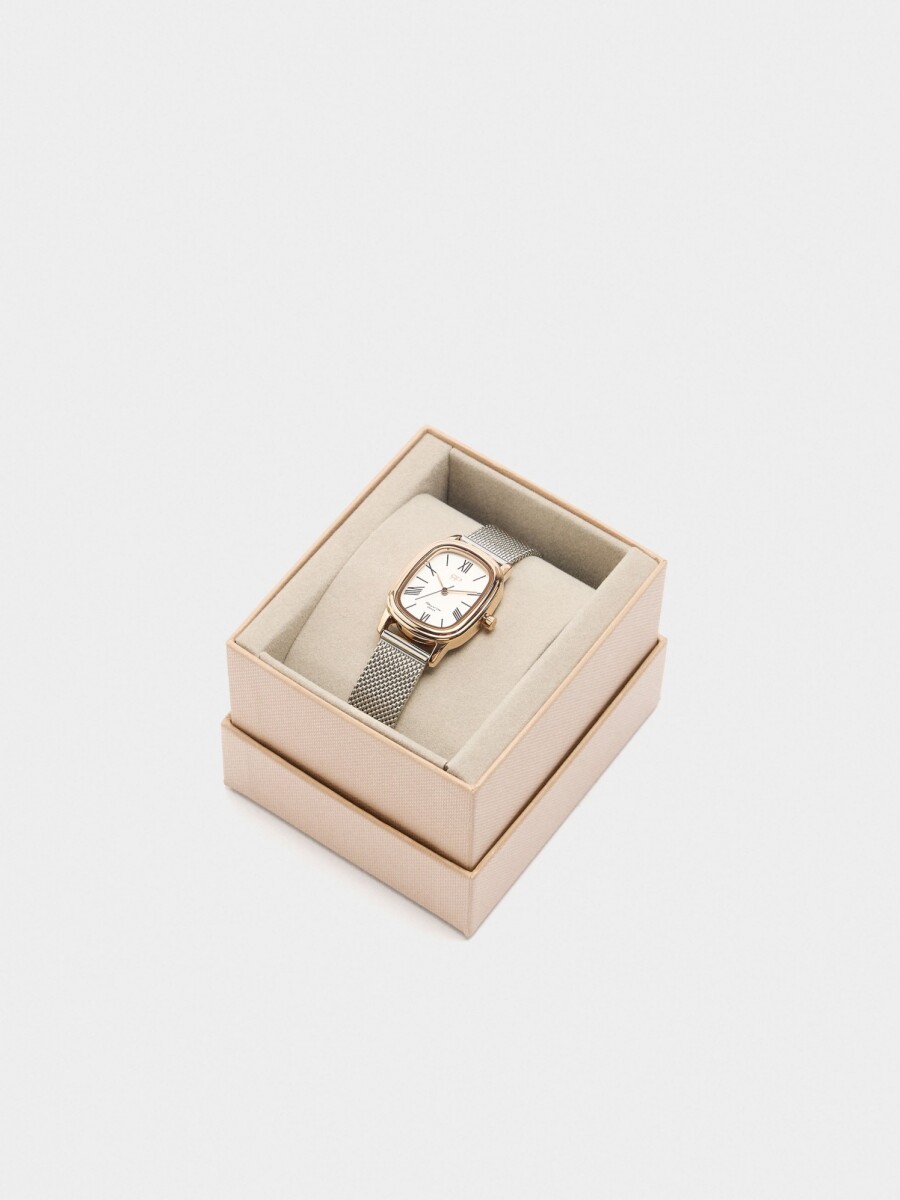 Reloj De Malla Metálica De Acero Inoxidable bicolor