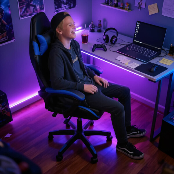 Silla Gamer Ergonomica Escritorio Reclinable Soporta 200kg Imback Negro con Azul Silla Gamer Ergonomica Escritorio Reclinable Soporta 200kg Imback Negro con Azul