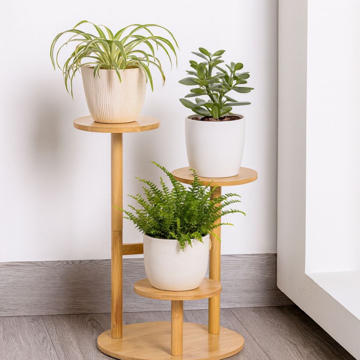 SOPORTE PARA MACETAS DE MADERA 3 NIVELES 