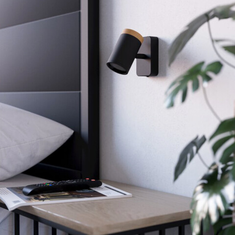 Aplique spot de pared acero negro y madera GU10 EG6410