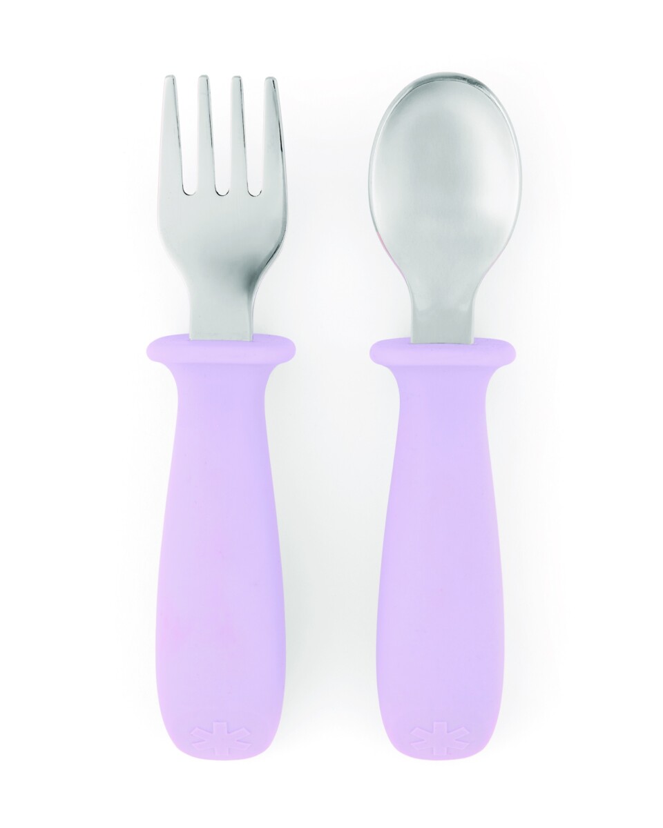 Set de cubiertos, cuchara y tenedor con agarre fácil, lilas 