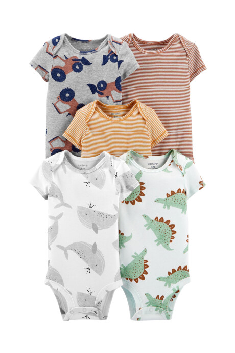 Pack cinco bodies de algodón, manga corta, estampados Pack cinco bodies de algodón, manga corta, estampados