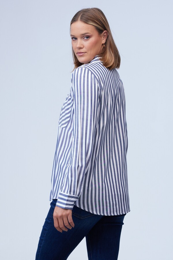 Camisa Lineas BLANCO/AZUL