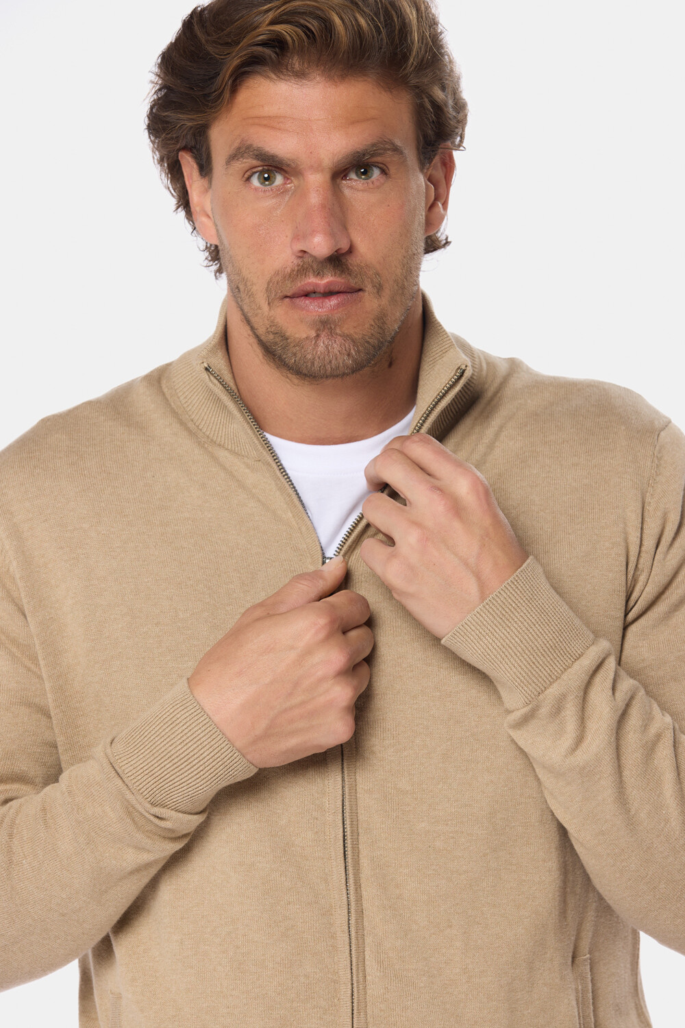 CAMPERA TEJIDA DE ALGODÓN Beige
