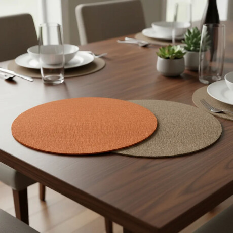 Mantel Individual Doble Cara Redondo Premium Tex en PVC Caramelo/nude